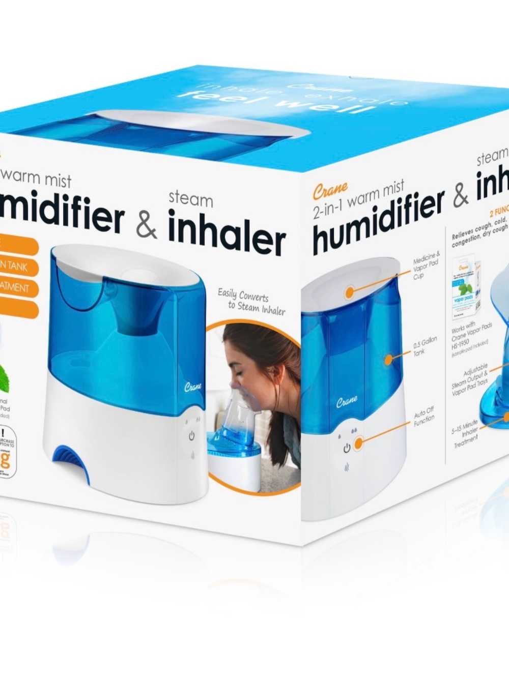 The Crane 2-in-1 Warm Mist Humidifier & steam Inhaler - Blue